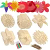 Transfronterizo Nuevo Juego de Talla de Flores de Madera sin Terminar de 60 Piezas DIY Manualidades Artísticas de Pintura para Niños