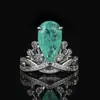 Anillo Joyería Moderno Gota de Agua Forma de Pera Corona Anillo Abierto Piedra Preciosa Colorida Lujo Ligero Al por Mayor Moda Estilo Femenino