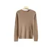 26 Nuevo Suéter de Punto de Lana con Cuello Redondo, Borde Rizado sin Costuras, para Principios de Otoño, Lavable a Máquina, Manga Larga, Corte Ajustado, Camiseta Básica para Mujer