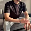 Camiseta de Verano de Lujo de Alta Calidad para Hombre 7A con Puño de Canalé Antibacteriano de Manga Corta, Camiseta de Algodón con Amoníaco Líquido de Cuello Redondo de Media Manga