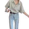 En Existencia Nueva Camisa Rayada de Manga Corta para Mujer, Diseño Holgado, Camisa Gris Nicho, Top Único, Amarillo