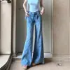 Jeans Soltos Lavados Estilo Americano Retrô Feminino Outono 2024 Novo Cintura Alta Slim-fit Calças Flare