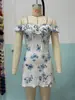 Vestido de vacaciones para mujer hecho a medida 2026 más vendido en Amazon estilo europeo y americano estampado floral azul con mangas con volantes