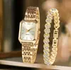 Conjunto Popular de Relojes para Mujer Transfronterizo de Comercio Exterior, Conjunto de Cinco Piezas con Reloj para Mujer Incrustado de Diamantes, Reloj de Cuarzo Cuadrado de Moda para Dama