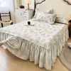 2026 Nova Saia de Cama Solteiro Escovada de Algodão Puro, Saia de Cama de Peça Única Conjunto de Quatro Peças