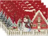Manteles navideños transfronterizos 4 juegos de platos de cena tazas con tapetes termoaislantes Manteles decorativos para la atmósfera de las fiestas navideñas