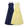 Novo vestido de moda feminina estilo europeu e americano, elegante gola quadrada lisa, cintura plissada com faixas, vestido longo formal de alta qualidade