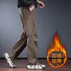Pantalones casuales de invierno para exteriores para hombre, estilo paracaidista de pierna recta holgada, deportivos, estilo montaña, gruesos, forrados de polar, para trabajo