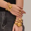 Pulseras de Moda Europeas y Americanas con Cuentas Redondas Grandes, Set de Pulseras de Acero Inoxidable Huecas, Diseño Exagerado y Único, Chapado en Oro de 18 Quilates