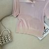 Recomendar! Guarda-roupa de verão BI into ~ Jaqueta de manga curta em malha de linho Tencel com gola polo rosa coreana