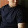 Camiseta de Manga Corta Fresca de Seda Hielo de Verano Estilo Coreano Punto Rayado de Lujo Ligero Top de Punto Rayado Moderno Versátil Transpirable Holgado Camisa Moderna para Hombre