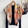 Bufanda cuadrada grande de sarga de terciopelo con estampado vintage romántico francés de primavera y otoño de 90 cm. Bufanda floral de moda.