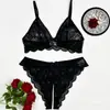 Comercio Exterior Sujetador Inalámbrico Sexy Transparente con Adorno de Encaje y Lazo, Conjunto de Tres Piezas Sin Aros 8326