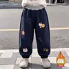 Pantalones de Invierno para Niñas Nueva Moda Casual Bordados Forro de Polar Engrosados Bebé Pierna Ancha Cálidos Largos Pantalones de Chándal para Niños