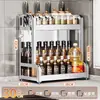 Nuevo Estante de Almacenamiento de Cocina de Acero Inoxidable para Encimera, Organizador Multifuncional para Aceite, Sal, Salsa, Vinagre, Frascos de Condimentos y Portacuchillos