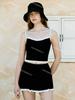 Nuevo Estilo Francés Color Dulce Bloque de Color Tirante con Volantes Estilo Pura Pasión Conjunto de Tres Piezas Falda Corta Traje de Baño de Dos Piezas de Gama Alta