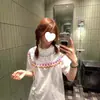 Camiseta de Manga Corta con Estampado Fair Isle Retro Americano para Mujer, Verano de Alta Gama Algodón Puro Versátil Estilo Novio Perezoso Holgado