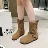 Botas Martin de sola grossa com salto escondido em veludo para mulheres 2026 Outono Verão Novo Estilo Botas Curtas Dobráveis Botas Western Cowboy Arredondadas
