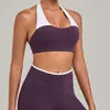 Sujetador Deportivo Cruzado de Cuello Halter con Bloques de Color y Hermoso Diseño en la Espalda, Ropa Interior Deportiva para Correr y Yoga 5673