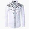Nova Camisa Masculina de Manga Longa Estilo Cowboy Ocidental para Primavera e Outono Padrão de Videira Retrô Roupas Masculinas Em Estoque Atacado de Fábrica Peça Única