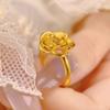 Anillo de Flor Rosa Estilo Libro Rojo, Cobre Chapado en Oro, Anillo de Mujer de Flor Grande Moderno y Elegante, Joyería al por Mayor