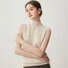 Colete de Cashmere Básico Versátil de Gola Alta Sem Mangas Macio e Fofo de Cem Cores 100% Caxemira Pura Camada Interna Malha Camada Base de Malha