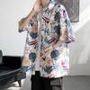 Camisa Estampada Graffiti para Hombre de Manga Corta Verano Atractivo Ropa de Estudiante Holgada Estilo Hong Kong Bf Marca de Moda Camisa Casual para Pareja
