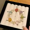 Pulseira de Cristal Arco-Íris Multi-Tesouro Natural para Mulheres com Contas Amarelas Rosa Cristal Gel Flor de Gelo Ametista Presente de Aniversário