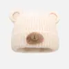 Gorro de Tricô Fofo de Urso Estilo Coreano para Estudantes, Versátil no Outono e Inverno, Faz o Rosto Parecer Menor, Dupla Camada, à Prova de Frio, Quente e Protetor de Orelhas