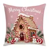 Capa de Almofada de Natal Rosa, Casa de Pão de Gengibre, Capa de Almofada Meia Doce, Decoração Festiva Estilo Doce para Sofá e Sala de Estar