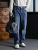 Jeans vintage de calle de pierna recta lavados en azul para hombre, hechos de algodón hipoalergénico, corte holgado, corte slim, efecto adelgazante