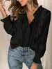 Biaomao roupas femininas comércio exterior transfronteiriço moda casual elegante design de babados poá camisa de renda cor sólida