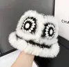 Chapéu de Pescador Peludo de Tricô com Pelo de Coelho para Mulheres, Outono e Inverno, Chapéu de Pelúcia Afina-Rosto