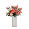 Rosas simuladas de alta gama con borde quemado, flores artificiales, ramos de flores secas, decoraciones para sala de estar, decoraciones de mesa para sala de estar, flores de cerámica