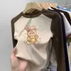 Camiseta térmica de manga larga cepillada para niñas, cuello redondo, otoño e invierno, con panel, para usar por dentro, estampado de dibujos animados, para niños de mediana y mayor edad