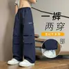 Calça Casual Plissada Estilo Workwear Americano Masculina Tamanho Grande Primavera e Outono Marca Tendência Solta e Fluida Calça Longa Versátil Calça Esportiva