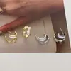 Pendientes Elegantes de Esmalte con Forma de C Estilo Francés para Mujer, Diseño de Nicho de Lujo Ligero con Patrón de Diamante, Pendientes de Aguja de Plata