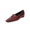 Nuevos Mocasines Cuadrados de Cuero Genuino de Comercio Exterior para Mujer, Primavera 2026, Versátiles Slip-On Simples Zapatos de Cuero con Tacón Oculto