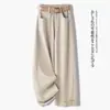 Jeans Rectos de Nueve Puntos Off-White para Mujer, Nuevo Estilo Vintage de Verano 2026, Pantalones Anchos de Cintura Alta Relajados y Sueltos