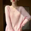 Suéter Feminino Macio e Suave de Tencel com Gola Redonda, Caimento Solto, Cashmere, Estilo Preguiçoso, Tricô Básico, Tamanho Único para o Dia a Dia