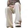 Calça de Seda Gelada Reta Nova de Verão 2026 para Homens, Calça Longa Fina de Caimento Solto, Calça Esportiva Casual Branca da Moda