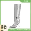 Tacón Delgado Comercio Exterior Nuevo Color Puro Código Amazon 2023 Súper Brillantes Botas Largas Pierna plateado Mujer