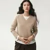 Nueva colección de otoño: Suéter de cachemira de cuello en V simple y versátil para mujer, de manga larga, corte holgado, perfecto para usar en capas y una pieza base elegante