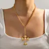 Colar Cruz Pingente Pérola Imitação Moda Popular Europeia e Americana Estiloso Simples Versátil Unissex