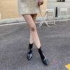 Botines Cortos de Tacón Fino de Cuero Brillante con Punta 2024 Otoño e Invierno Estilo K Nuevos Cremallera Trasera Cuero Suave Botines Chelsea Botas de Moda Sexy