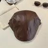 Boina de Felpa de Cuero PU Estilo Coreano para Mujer 2026 Nuevo Retro Adelgazante de Rostro Usada Hacia Atrás Gorra de Periódico