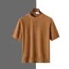 Camiseta de malha masculina de manga curta com gola Henry, estilo novo primavera-verão transfronteiriço, camiseta básica pulôver, cor sólida, simples, tamanho grande, top de meia-manga