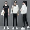 Pantalones de Cardigan con Cremallera Traje Casual para Mujer Moda Nueva Primavera y Otoño 2024 Ropa Deportiva Sencilla Conjunto de Tres Piezas