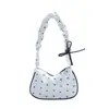 Bolso Hobo de Hombro para Mujer con Estampado de Lazo, Bolso Pequeño de Hombro Rosa con Correa Plisada y Lazo Decorativo, Bolso de Mano Casual con Cremallera para Citas Diarias