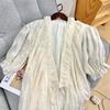Vestido de Punto con Tapeta Francesa Perezosa Manga Abullonada Diseño Cuello en V Nicho Suelto con Tirantes Falda Midi